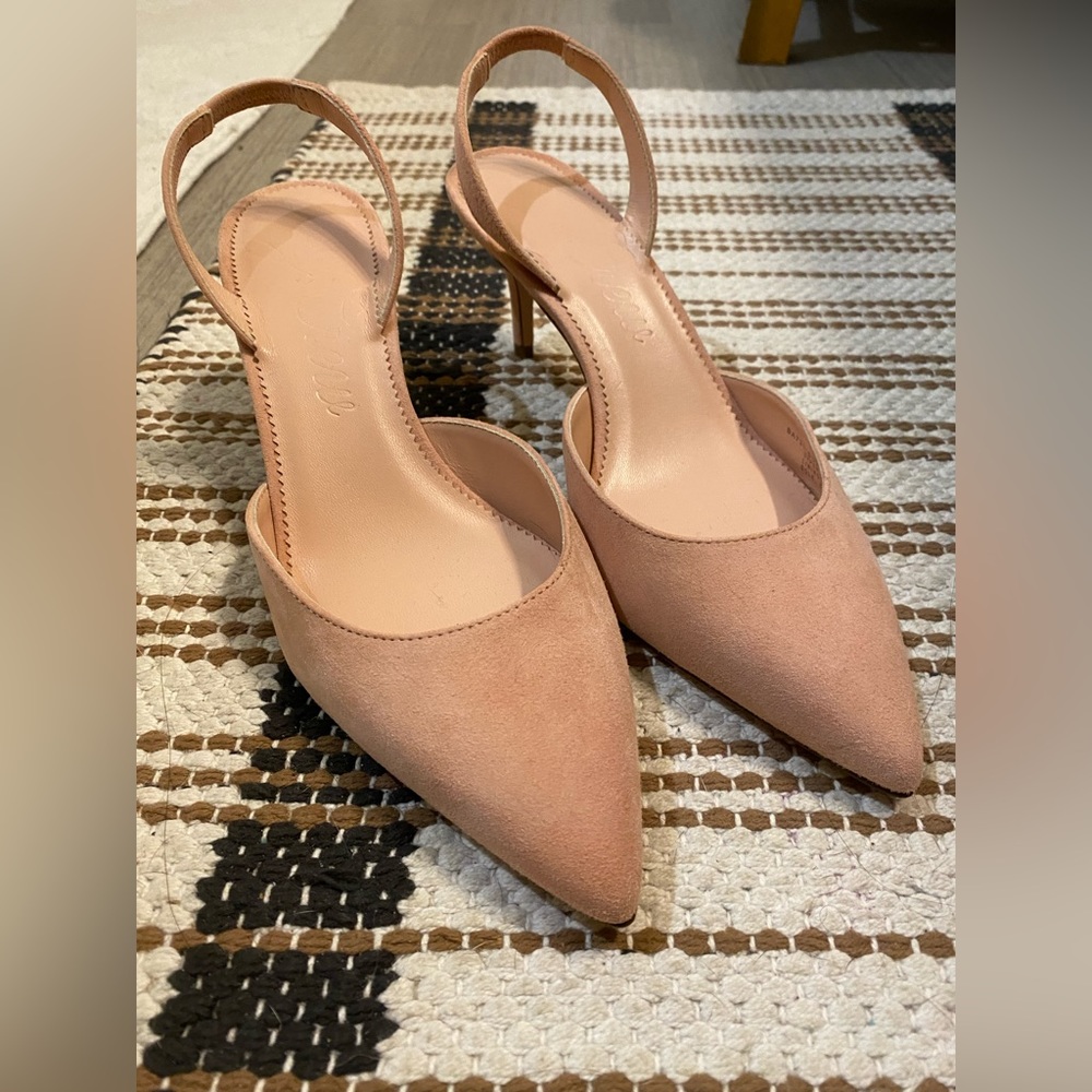 Never worn J. Crew Slingback heels in peachy nude suede.
